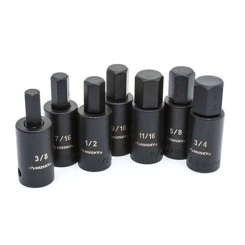 Juego de vasos de impacto de puntas hexagonales de 1/2 pulgadas, estándar SAE (7 piezas) - H2DSAEHBI7PC