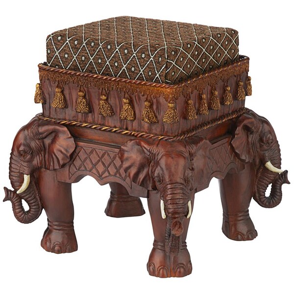 Design Toscano The Maharajah's Elephants Sculptural Upholstered Footstool - NG33063