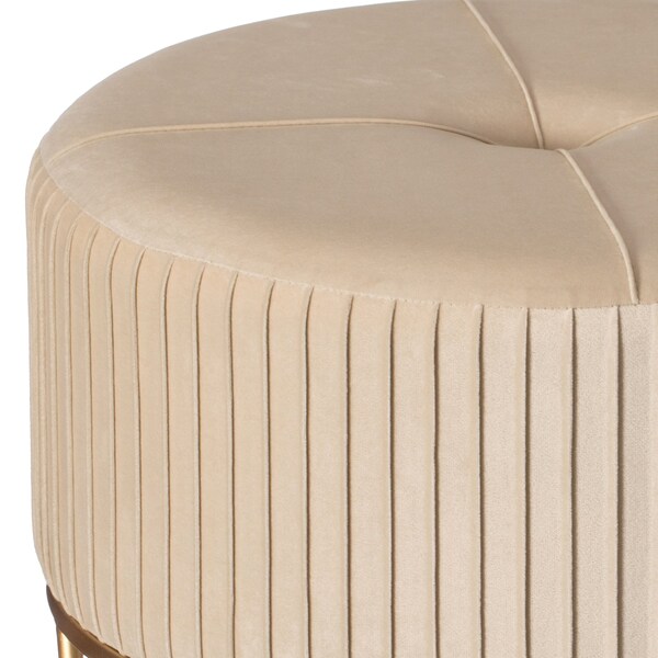 Fabulaxe Round Velvet Ottoman Stool Raised with Hairpin Gold Base, Cream, Medium - QI004324.CM.M