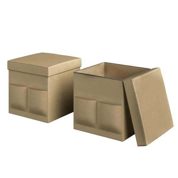 Hastings Home 2-Pack Folding Ottoman Cubes, Beige - 410747ZTL