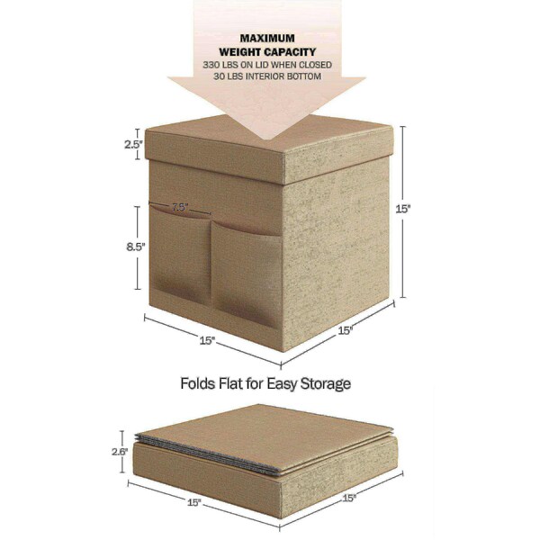Hastings Home 2-Pack Folding Ottoman Cubes, Beige - 410747ZTL