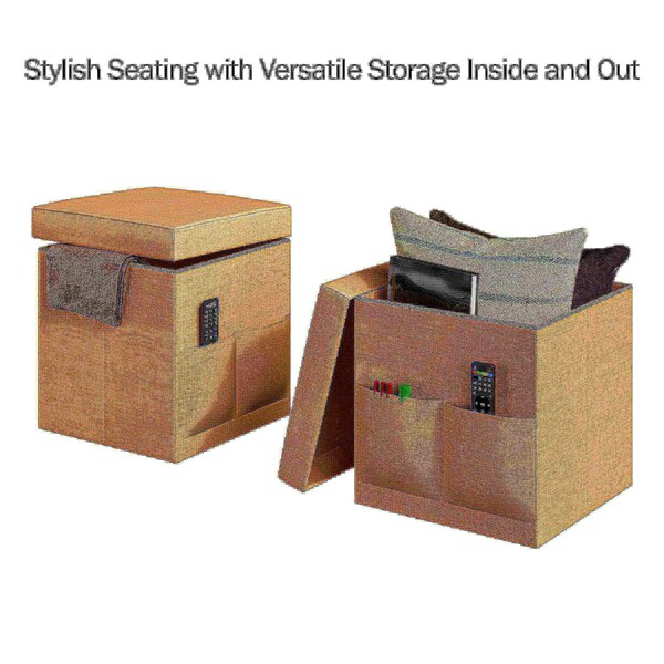 Hastings Home 2-Pack Folding Ottoman Cubes, Beige - 410747ZTL