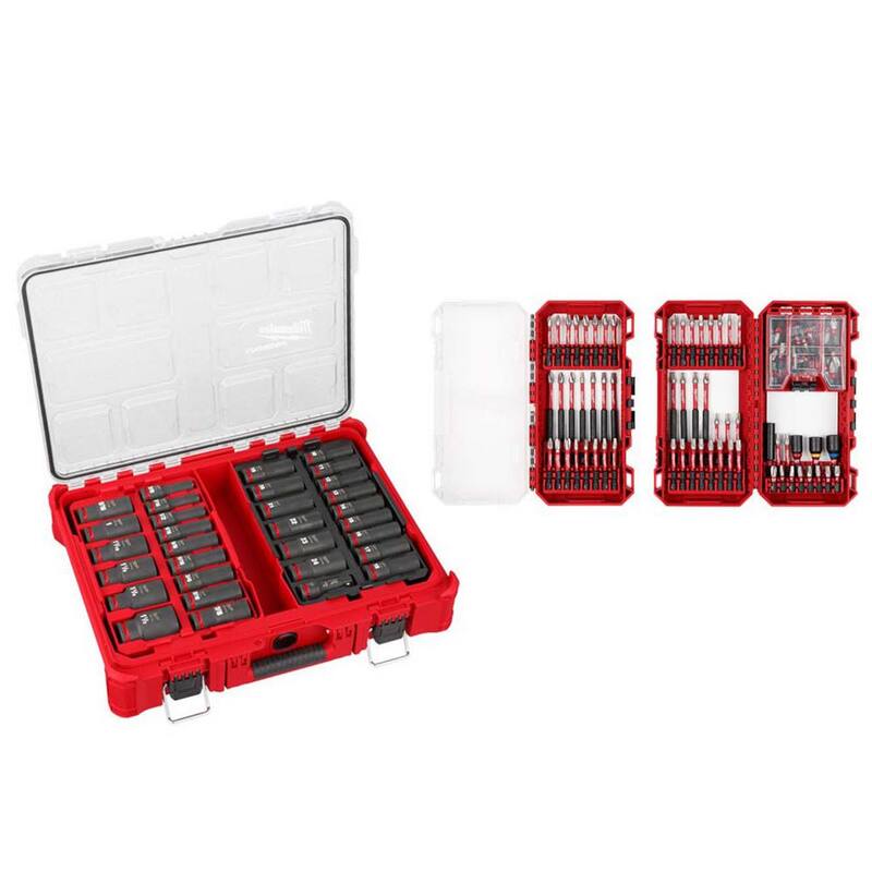 Juego de vasos de impacto Milwaukee SHOCKWAVE Impact-Duty de 1/2 pulgadas métrico y SAE profundos PACKOUT con juego de puntas de destornillador (131 piezas) - 49-66-6806-48-32-5150