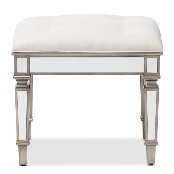 Baxton Studio Marielle Hollywood Style Off White Mirrored Ottoman Bench - 150-9182