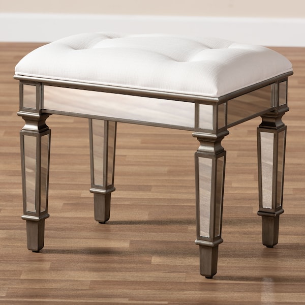 Baxton Studio Marielle Hollywood Style Off White Mirrored Ottoman Bench - 150-9182