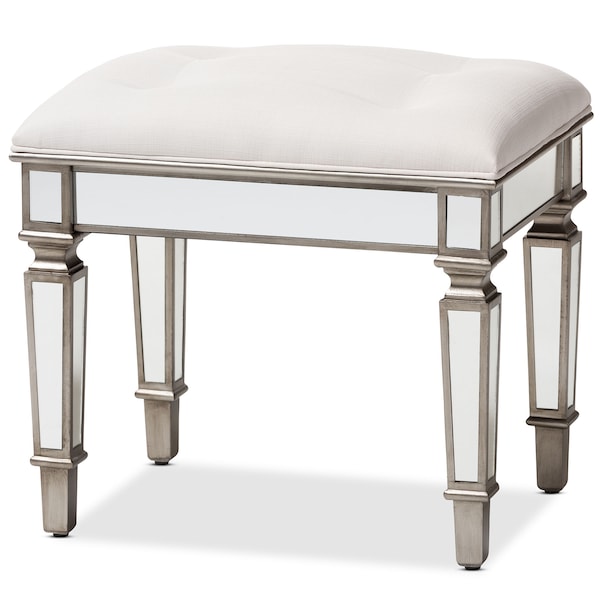 Baxton Studio Marielle Hollywood Style Off White Mirrored Ottoman Bench - 150-9182