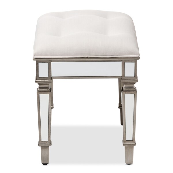 Baxton Studio Marielle Hollywood Style Off White Mirrored Ottoman Bench - 150-9182