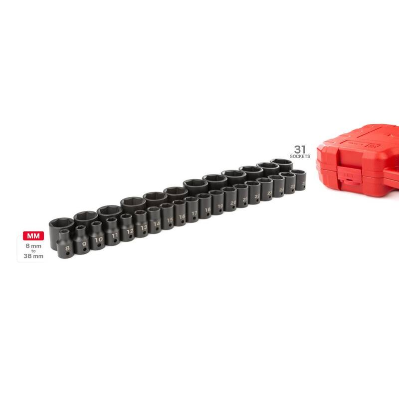 Juego de 31 piezas de dados de impacto de 6 puntos de 1/2 pulgadas de TEKTON (8 mm - 38 mm) - SID92327