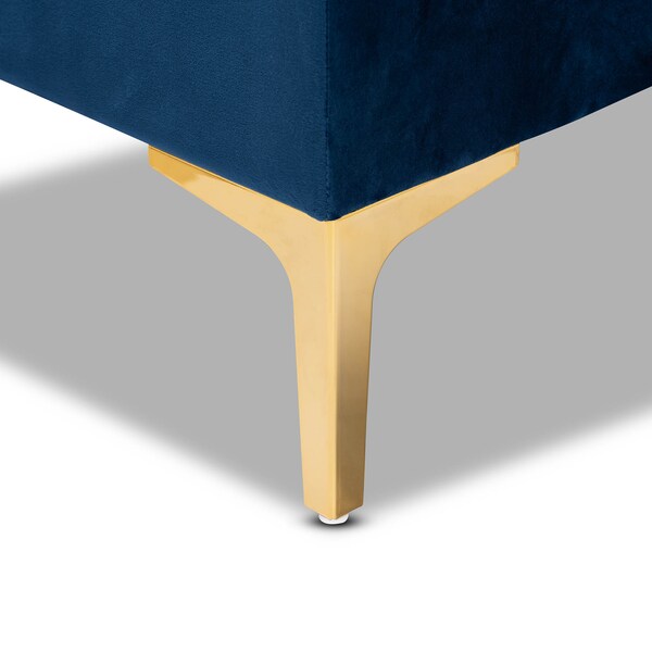 Baxton Studio Valere Blue Velvet Upholstered Gold Finished Tufted Storage Ottoman - 162-10463