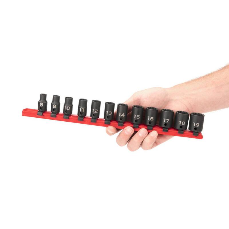 Juego de dados de impacto de 3/8 pulgadas con 12 puntos (12 piezas) (8-19 mm) - Rieles - SID91110