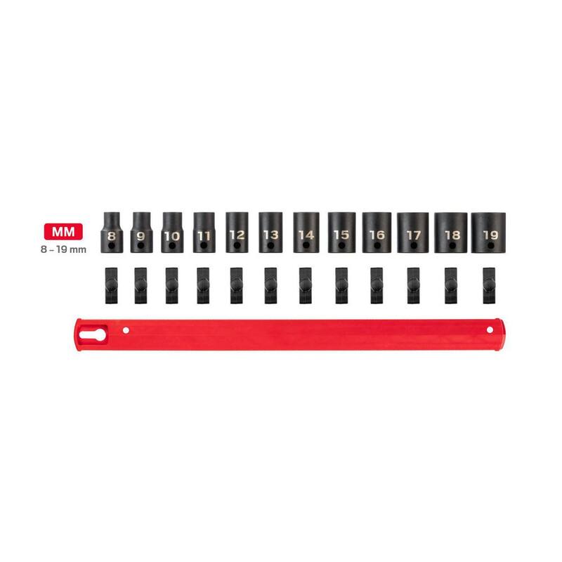 Juego de dados de impacto de 3/8 pulgadas con 12 puntos (12 piezas) (8-19 mm) - Rieles - SID91110