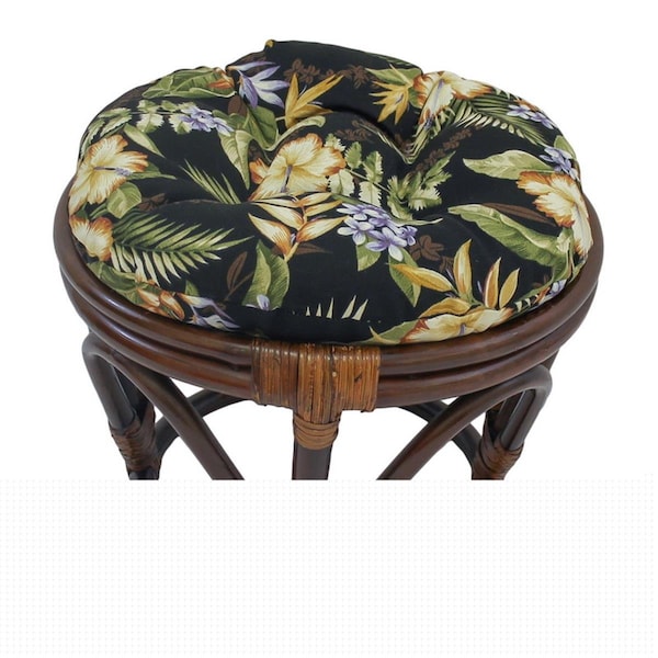 International Caravan Rattan Ottoman with Outdoor Fabric Cushion, Freeport Ebony - 3301-REO-12