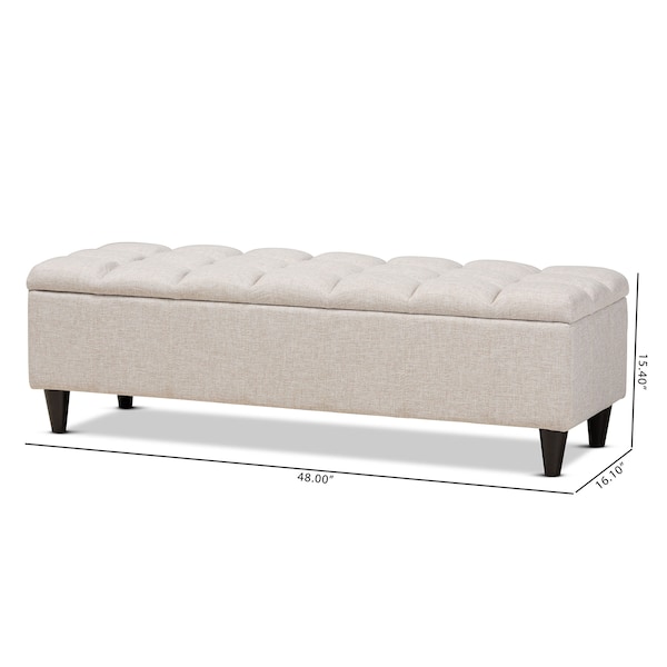Baxton Studio Brette Beige Upholstered Brown Finished Wood Storage Bench Ottoman - 161-9105