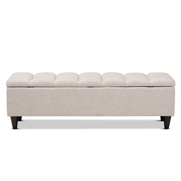Baxton Studio Brette Beige Upholstered Brown Finished Wood Storage Bench Ottoman - 161-9105
