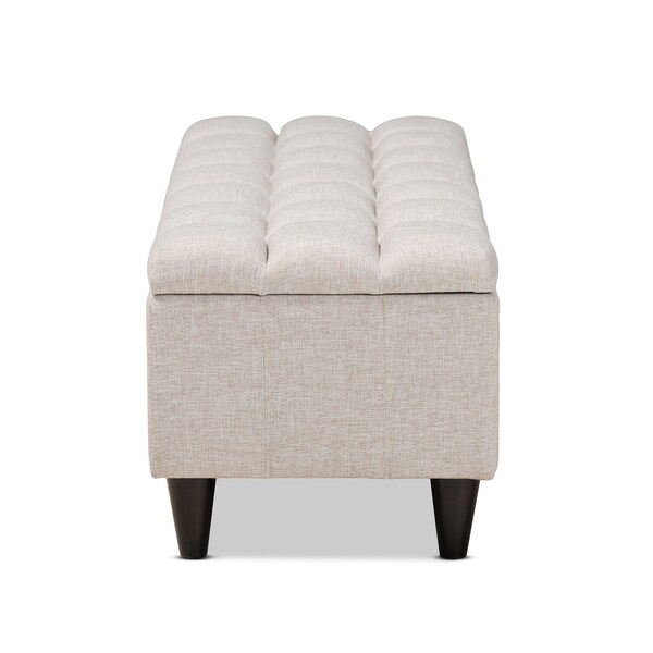 Baxton Studio Brette Beige Upholstered Brown Finished Wood Storage Bench Ottoman - 161-9105