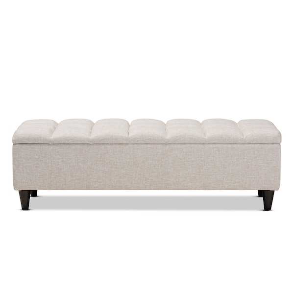 Baxton Studio Brette Beige Upholstered Brown Finished Wood Storage Bench Ottoman - 161-9105