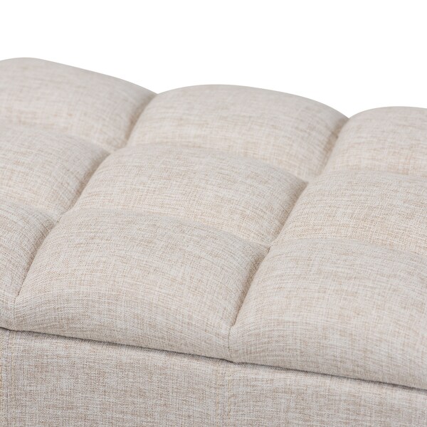 Baxton Studio Brette Beige Upholstered Brown Finished Wood Storage Bench Ottoman - 161-9105