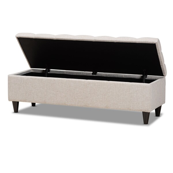 Baxton Studio Brette Beige Upholstered Brown Finished Wood Storage Bench Ottoman - 161-9105