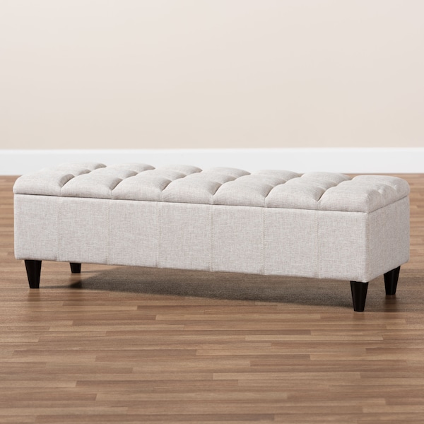 Baxton Studio Brette Beige Upholstered Brown Finished Wood Storage Bench Ottoman - 161-9105