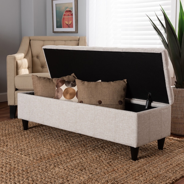 Baxton Studio Brette Beige Upholstered Brown Finished Wood Storage Bench Ottoman - 161-9105