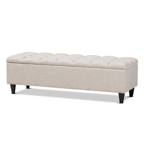 Baxton Studio Brette Beige Upholstered Brown Finished Wood Storage Bench Ottoman - 161-9105