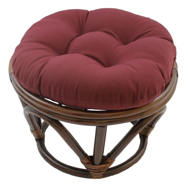International Caravan Rattan Footstool with Twill Cushion, Burgundy - 3301-TW-BG