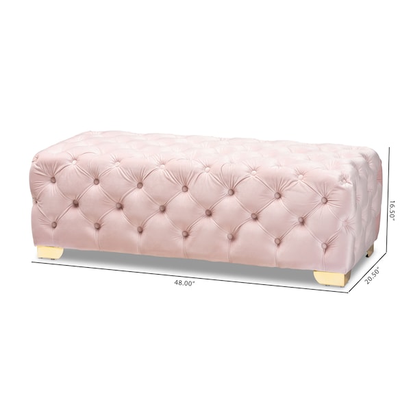 Baxton Studio Avara Pink Velvet Upholstered Gold Finished Tufted Bench Ottoman - 154-9368