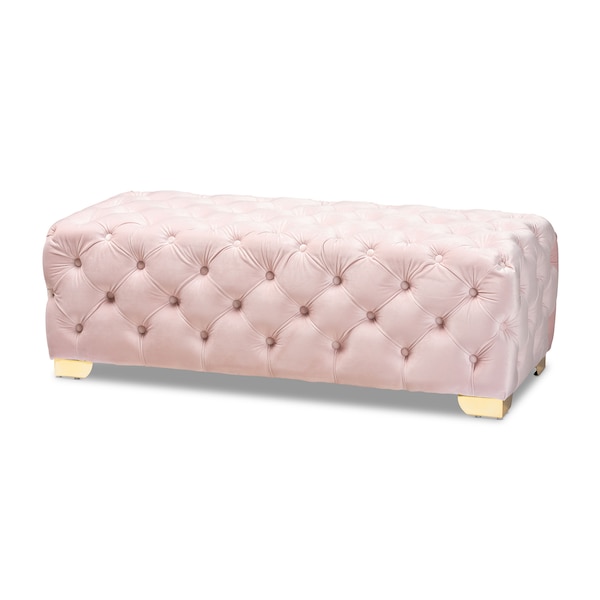 Baxton Studio Avara Pink Velvet Upholstered Gold Finished Tufted Bench Ottoman - 154-9368