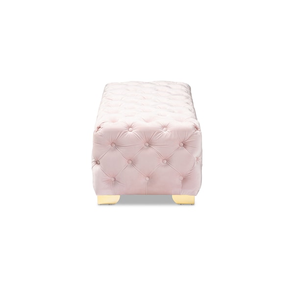 Baxton Studio Avara Pink Velvet Upholstered Gold Finished Tufted Bench Ottoman - 154-9368