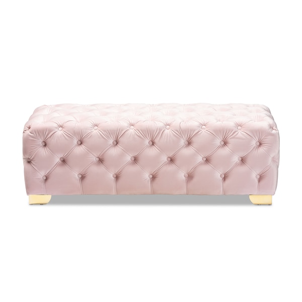 Baxton Studio Avara Pink Velvet Upholstered Gold Finished Tufted Bench Ottoman - 154-9368