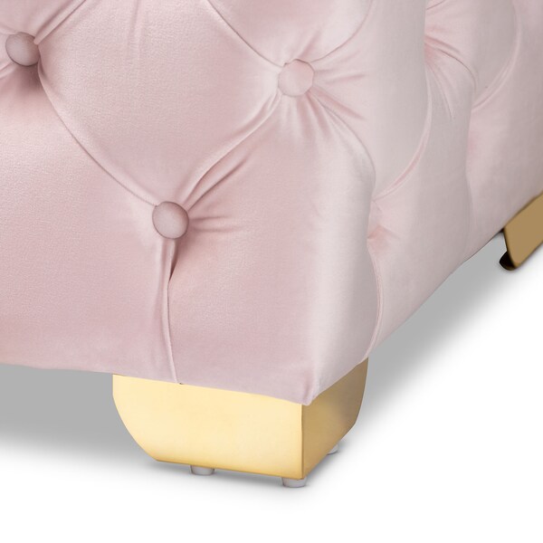 Baxton Studio Avara Pink Velvet Upholstered Gold Finished Tufted Bench Ottoman - 154-9368