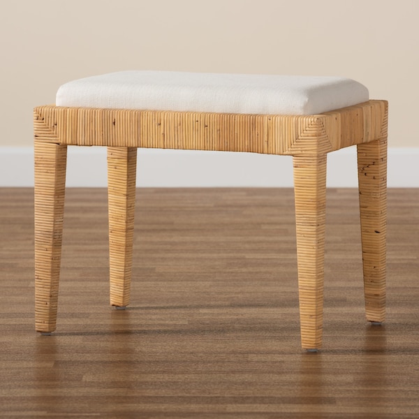Baxton Studio Sofia Modern Bohemian Natural Brown Rattan and Mahogany Wood Ottoman - 228-13093-ZORO
