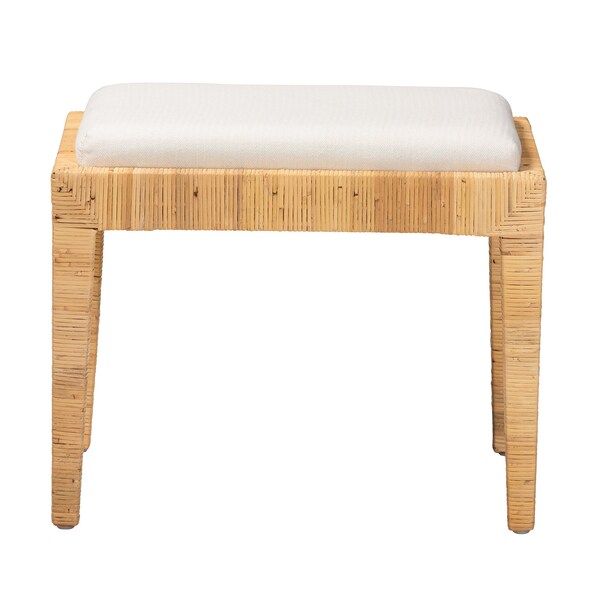 Baxton Studio Sofia Modern Bohemian Natural Brown Rattan and Mahogany Wood Ottoman - 228-13093-ZORO