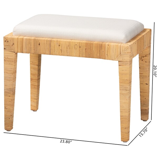 Baxton Studio Sofia Modern Bohemian Natural Brown Rattan and Mahogany Wood Ottoman - 228-13093-ZORO