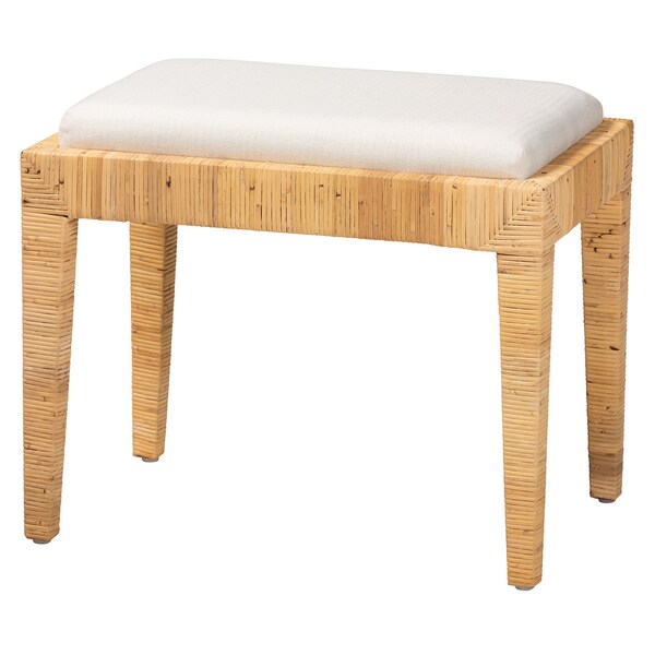 Baxton Studio Sofia Modern Bohemian Natural Brown Rattan and Mahogany Wood Ottoman - 228-13093-ZORO