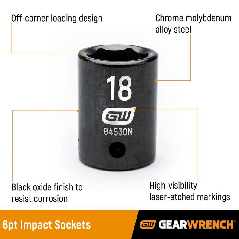 Juego de dados de impacto profundo de 6 puntos SAE de 1/2 pulgadas con unidad GEARWRENCH (12 piezas) - 84942N