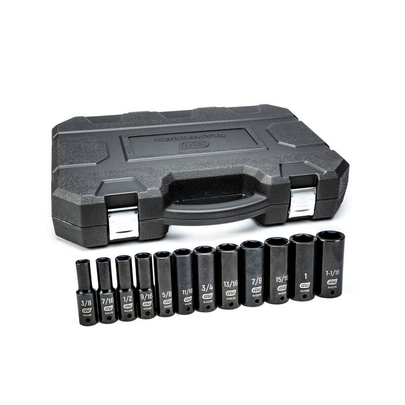 Juego de dados de impacto profundo de 6 puntos SAE de 1/2 pulgadas con unidad GEARWRENCH (12 piezas) - 84942N