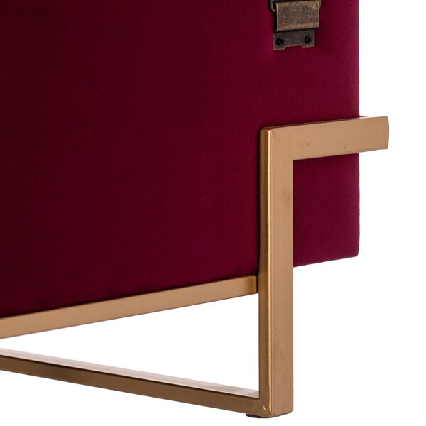 Fabulaxe Velvet Storage Ottoman Stool Box with Abstract Golden Legs - Decorative Sitting Bench, Red Small - QI003939.RD