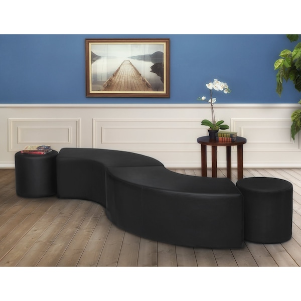 Regency Logan Round Vinyl Ottoman (Set of 2)- Black - N6262BK2PK