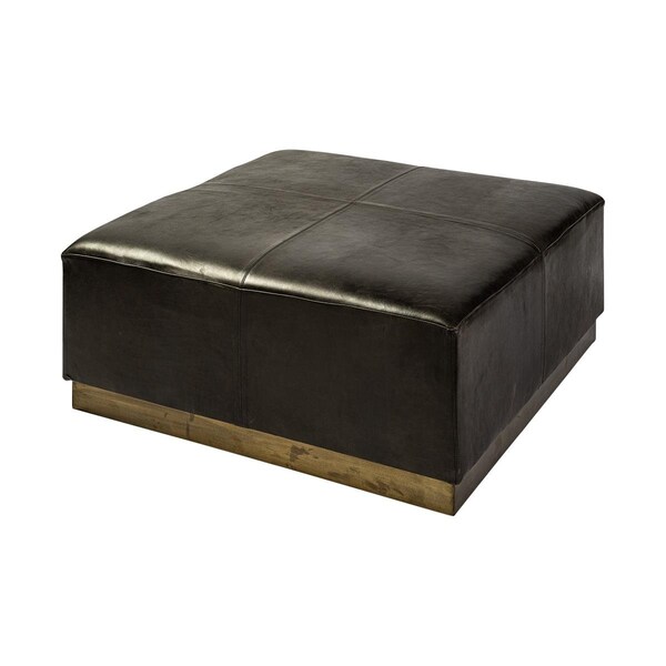 Homeroots 16 x 36 x 36 in. Black Leather Ottoman with Metal Base - 394250