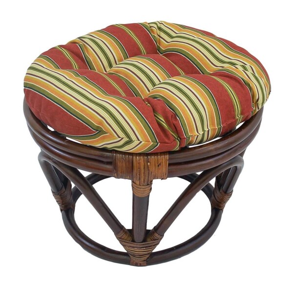 Fixturesfirst Rattan Ottoman with Outdoor Fabric Cushion, Kingsley Stripe - FI3004688