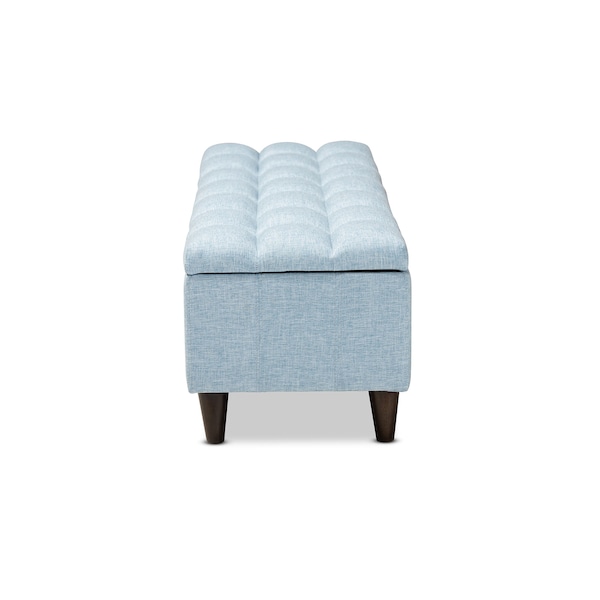 Baxton Studio Brette Blue Upholstered Brown Wood Storage Bench Ottoman - 155-9108