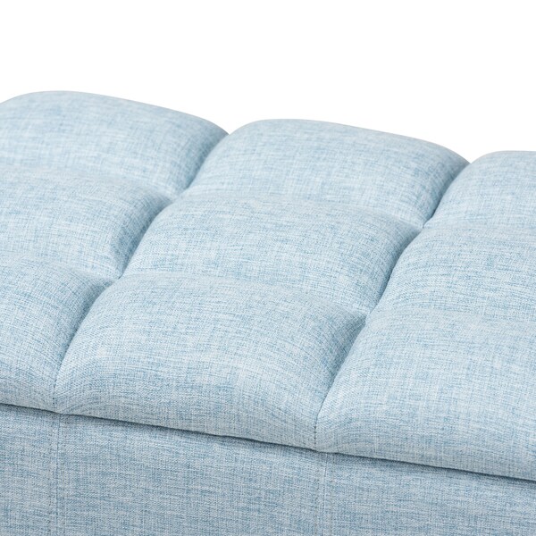Baxton Studio Brette Blue Upholstered Brown Wood Storage Bench Ottoman - 155-9108