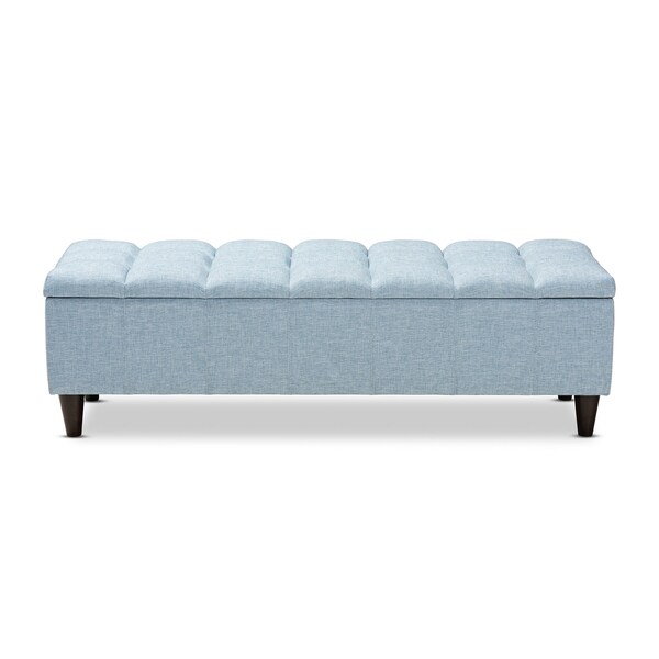 Baxton Studio Brette Blue Upholstered Brown Wood Storage Bench Ottoman - 155-9108