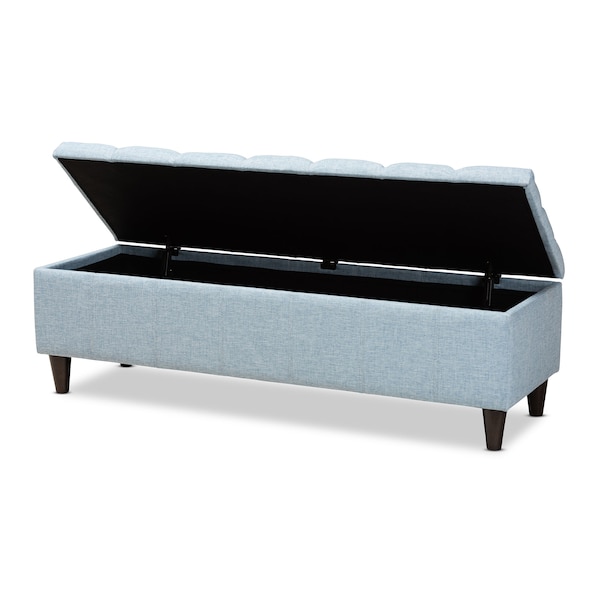 Baxton Studio Brette Blue Upholstered Brown Wood Storage Bench Ottoman - 155-9108
