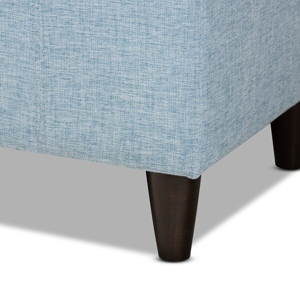 Baxton Studio Brette Blue Upholstered Brown Wood Storage Bench Ottoman - 155-9108