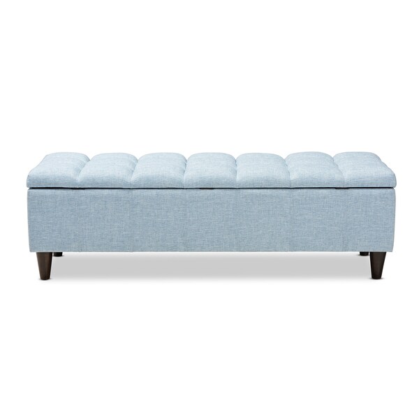 Baxton Studio Brette Blue Upholstered Brown Wood Storage Bench Ottoman - 155-9108