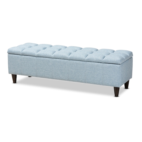 Baxton Studio Brette Blue Upholstered Brown Wood Storage Bench Ottoman - 155-9108