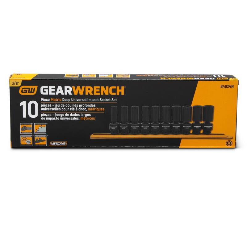Juego de enchufes profundos de impacto universal métrico de 6 puntos de 3/8 pulgadas (10 piezas) - 84924N
