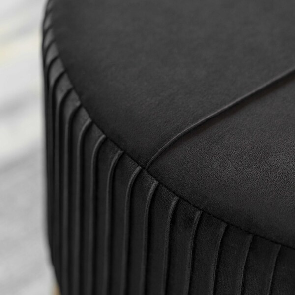 Fabulaxe Round Velvet Ottoman Stool Raised with Hairpin Gold Base, Black, Large - QI004324.BK.L